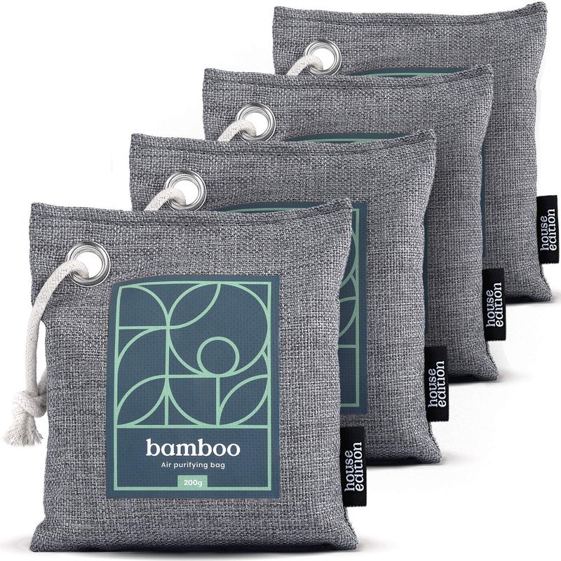 House Edition Bamboo Charcoal Air Purifying Bag 4Pack  Naturally Freshen Air with Powerful Activated Charcoal Bags Odor Absorber  Kid and PetFriendly Air Fresheners for Home or Car by House Edition 4x200g 
