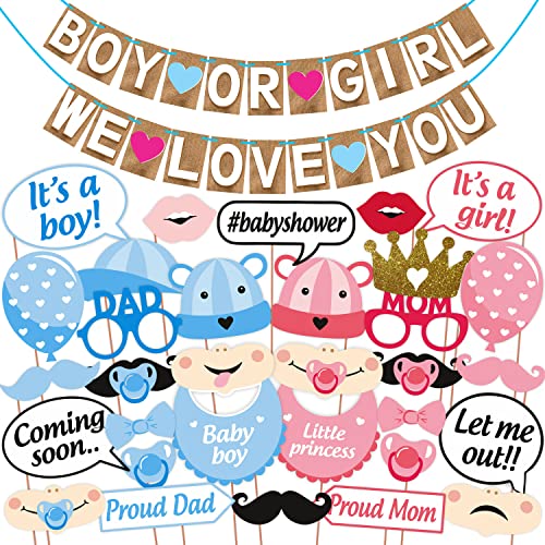 WOBBOX Baby Shower Combo of Party Props 30 Pcs & Jute Style Boy Or Girl We Love You Bunting Banner, Baby Shower Decoration Item (Pack of 2) - Image 1