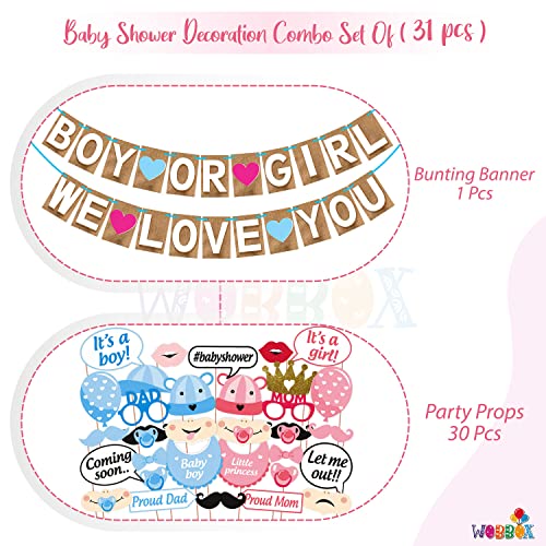 WOBBOX Baby Shower Combo of Party Props 30 Pcs & Jute Style Boy Or Girl We Love You Bunting Banner, Baby Shower Decoration Item (Pack of 2) - Image 2