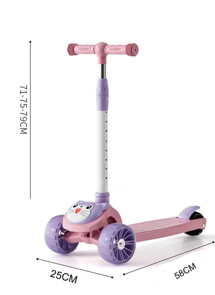Shuer - Children's Scooter Can Sit And Ride Led Light Flashing Wheel Adjustable Height Foldable Scooter Outdoor Activities For Boys Girls - Image 1