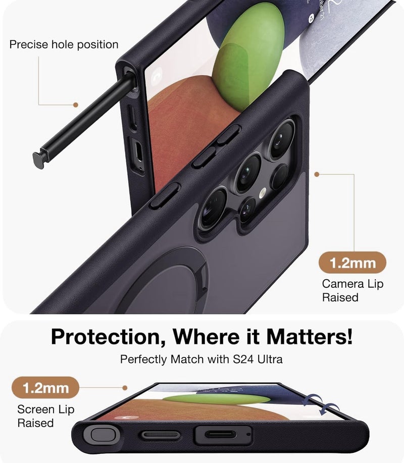 AIBEX Back Cover for Samsung S23 Ultra with OStand Ring Kickstand| Mag-Saf Compatible Magnetic Metal Alloy Ring| Wireless Charging| Slim Thin Scratch Resistant Armor|Shockproof Protective Case - Black - Image 3