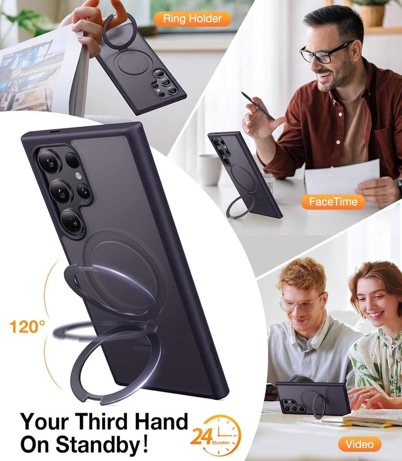 AIBEX Back Cover for Samsung S23 Ultra with OStand Ring Kickstand| Mag-Saf Compatible Magnetic Metal Alloy Ring| Wireless Charging| Slim Thin Scratch Resistant Armor|Shockproof Protective Case - Black - Image 5