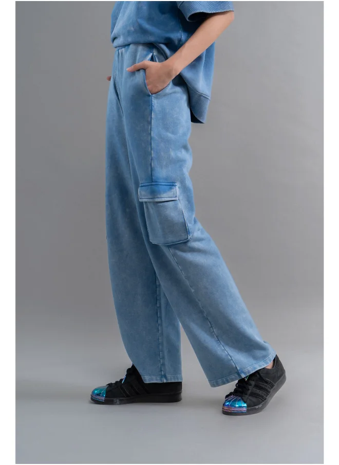 NeceSera Denim Wash 100% Cotton Terry Cargo Pant
