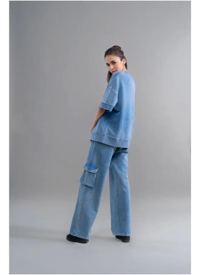 NeceSera Denim Wash 100% Cotton Terry Cargo Pant