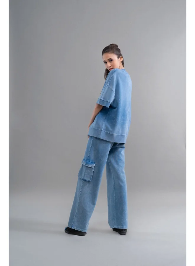 NeceSera Denim Wash 100% Cotton Terry Cargo Pant