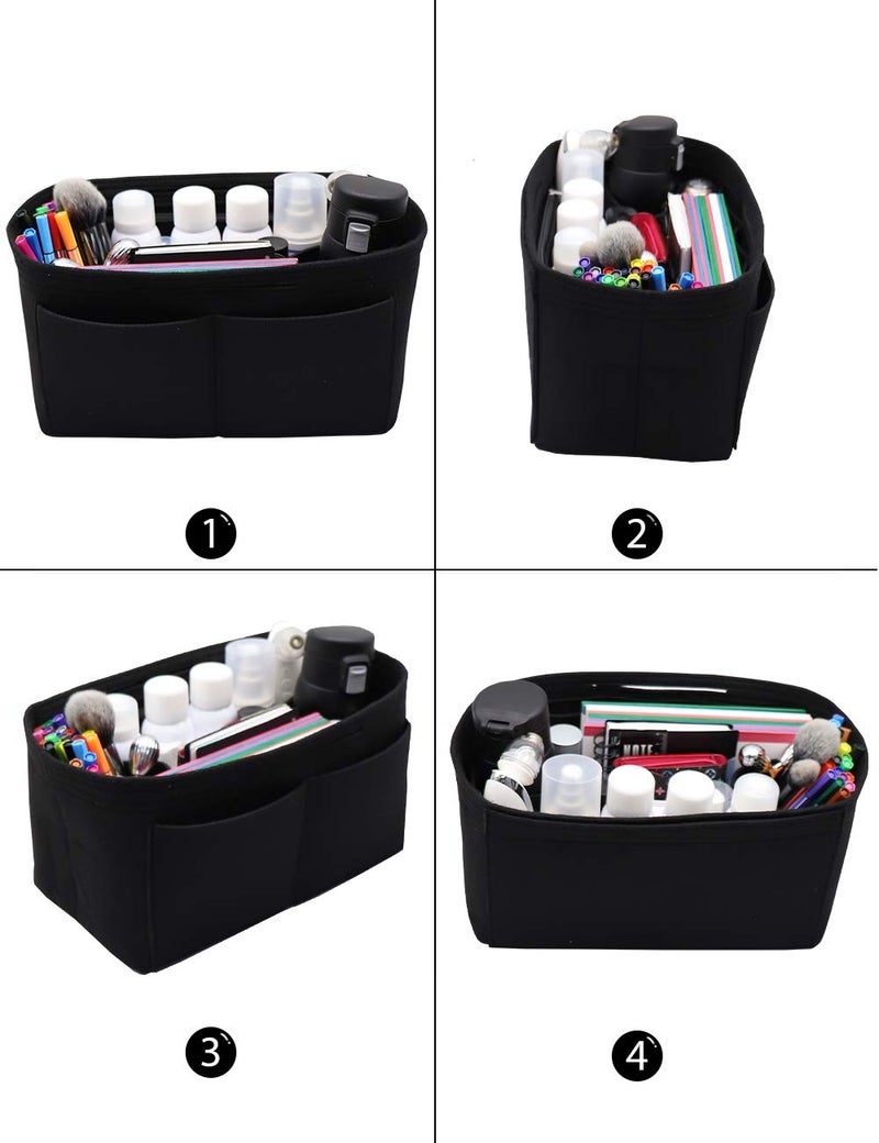 LEXSION Felt Purse Organizer Insert Bag In Bag with Two Removeable Holder 8020 Black M - Image 3