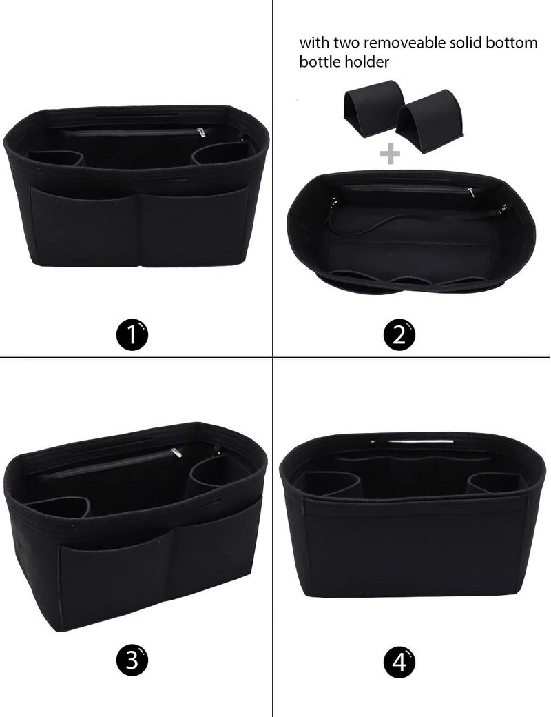 LEXSION Felt Purse Organizer Insert Bag In Bag with Two Removeable Holder 8020 Black M - Image 2