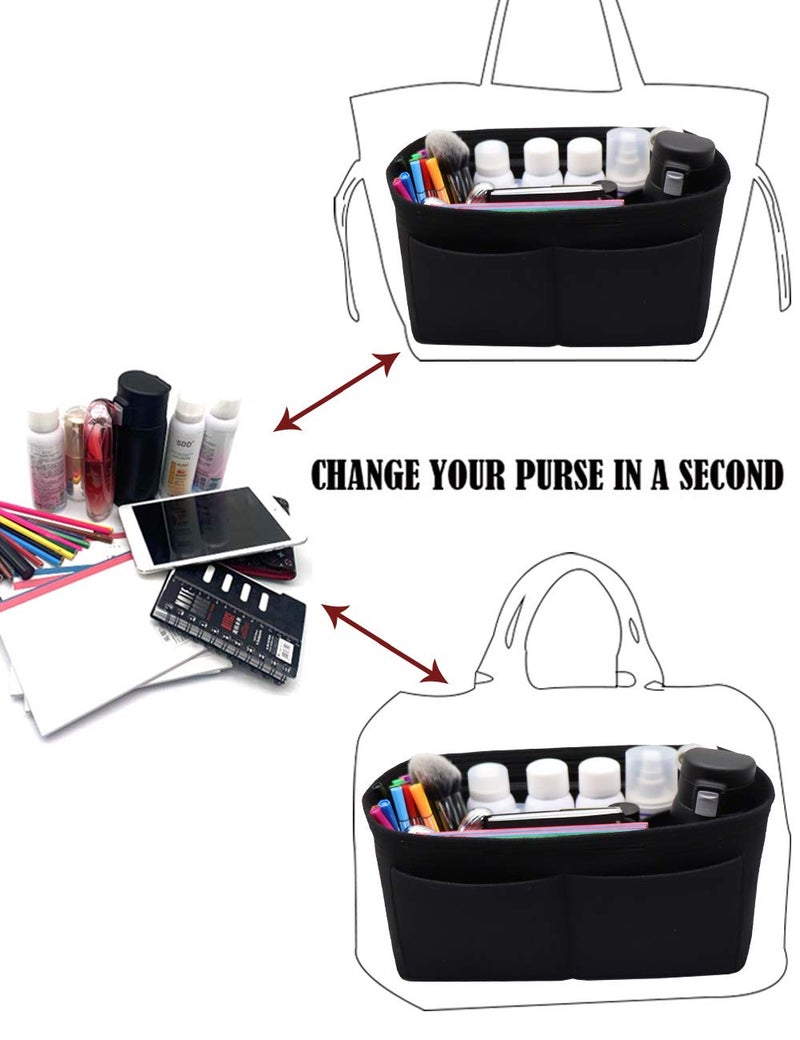 LEXSION Felt Purse Organizer Insert Bag In Bag with Two Removeable Holder 8020 Black M - Image 5