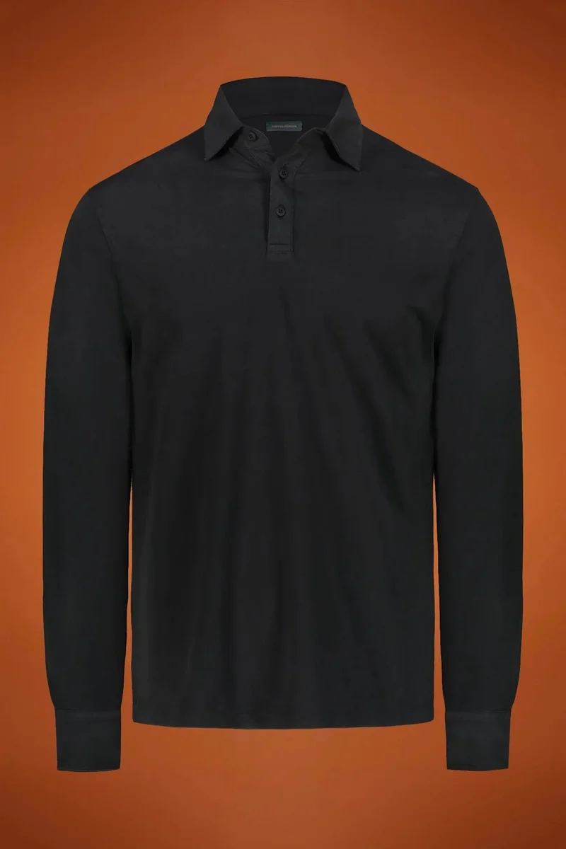 Doppelganger Men's long sleeve polo shirt 100% cotton regular fit - Black