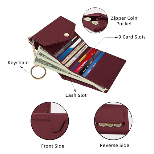 Gostwo Womens Wallet RFID Blocking Small Wallets Woman Credit Card Holder Trifold Ladies Wallets with Coins Zipper Pocket(Red Deep) - Image 3