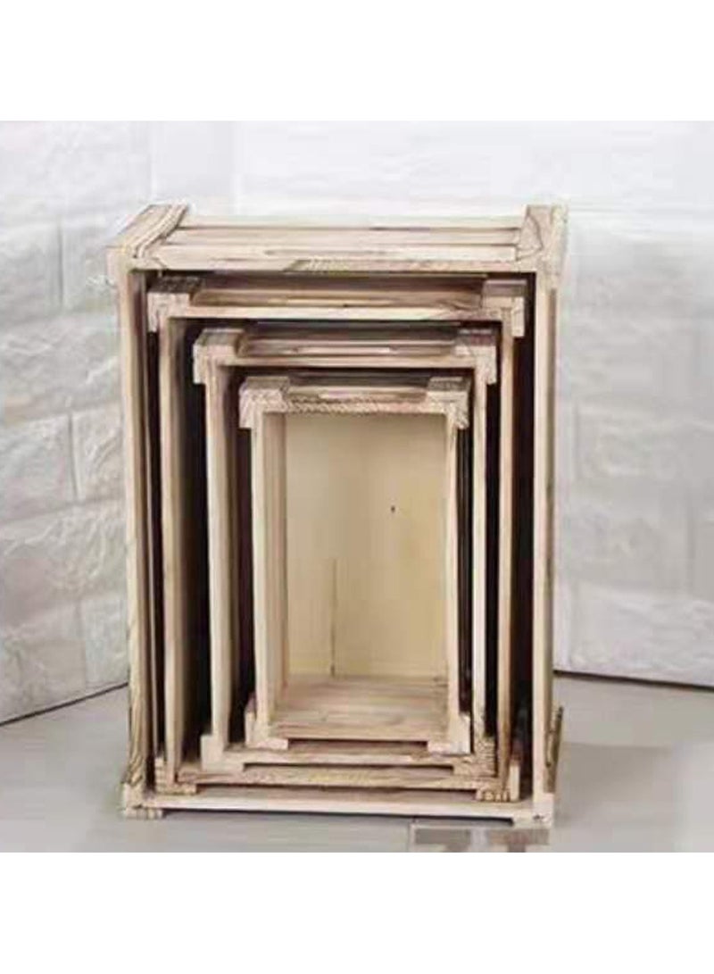 LINGWEI Wooden Storage Boxes Set Of 4 Hollow Hollow Thick Storage Creats Beige 41x29x20cm - Image 3