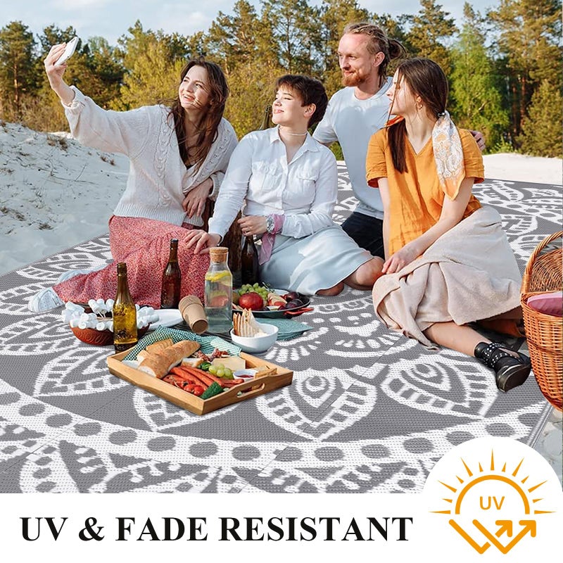 Bsmathom Waterproof Outdoor Rug 6'x9' Reversible Boho Plastic Straw Patio Deck Camping Rugs, Indoor Outdoor Portable RV Mat Clearance Carpet for Outside, Porch, Balcony, Backyard, Beach, Pool,Grey - Image 5