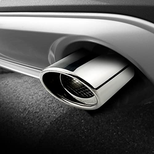 OtpOutopa Car Polished Stainless Steel Exhaust Tail Exterior Rear Tail Car Exhaust Pipe Flue Muffler Tip Pipe, 63mm/2.5 inch Inlet Tailpipe Auto Universal Accessories with Mesh (Curved,Silver) - Image 2