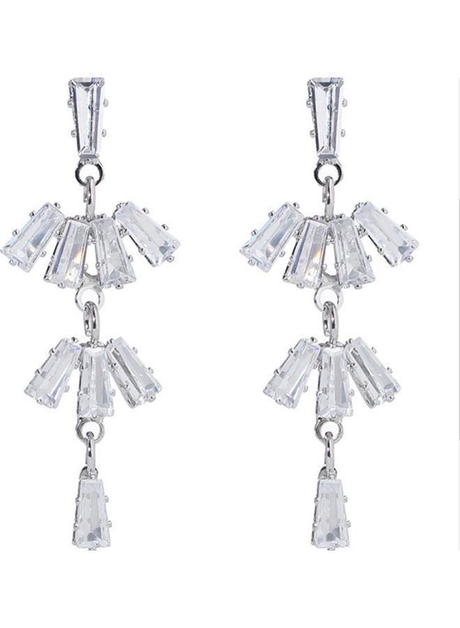NIBEMINENT Rhinestone And Zircon Inlaid Lotus Dangle Earrings  - Image 1