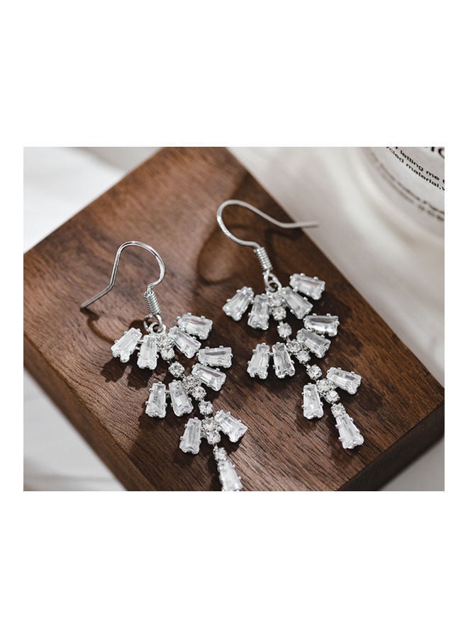 NIBEMINENT Rhinestone And Zircon Inlaid Lotus Dangle Earrings  - Image 2