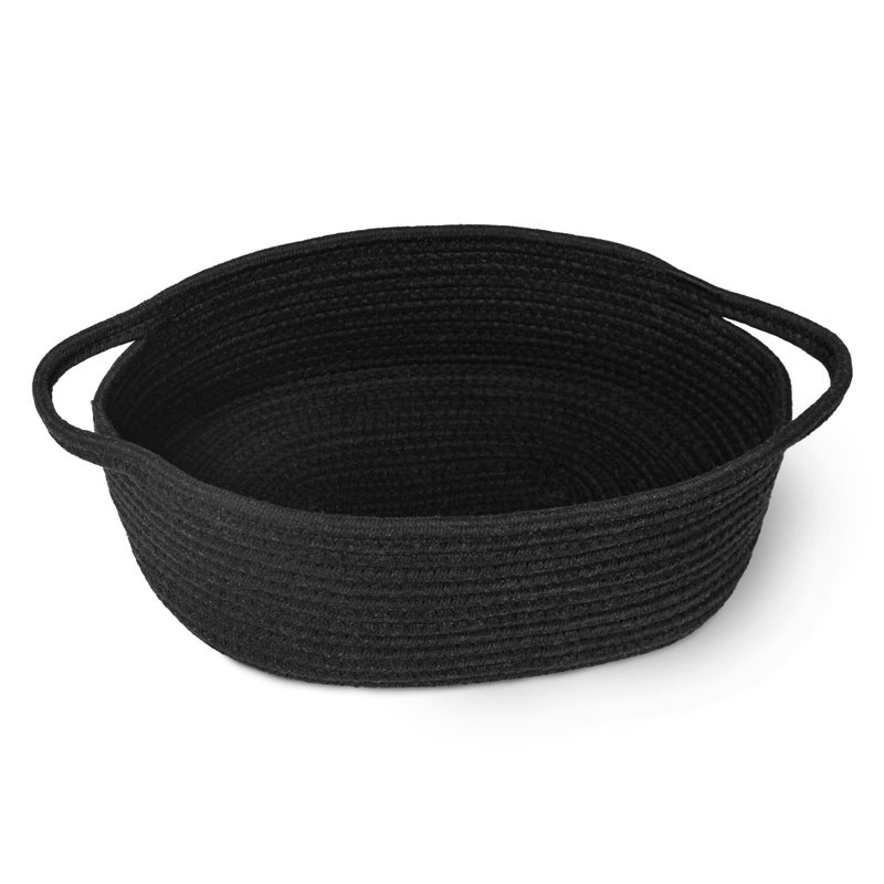 MEGASKET Black Woven Basket 13 x 9 x 5 Cute Dog Toy Basket Soft Cotton Rope Storage Box Cat Toy Bin Baskets for Gifts Empty Small Baskets for Organizing Decorative Basket