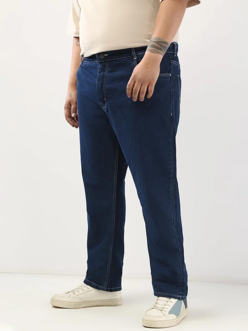 Urbano Fashion  Urbano Plus Men's Blue Straight Fit Washed Jeans Stretchable  | Best Price UAE