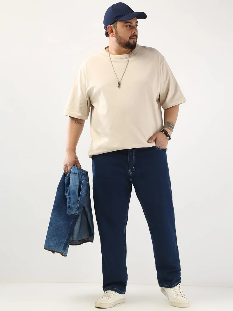 Urbano Fashion  Urbano Plus Men's Blue Straight Fit Washed Jeans Stretchable  | Best Price UAE