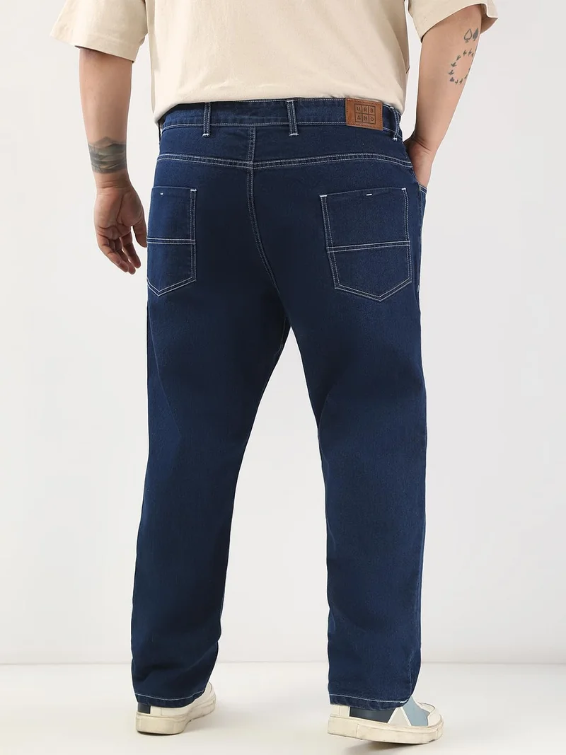Urbano Fashion  Urbano Plus Men's Blue Straight Fit Washed Jeans Stretchable  | Best Price UAE