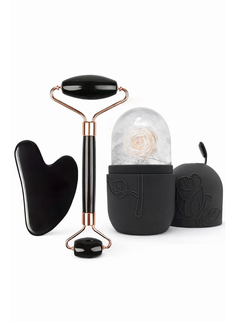 Facial Massage Roller and Gua Sha Stone Massage Tool Set for Face and Neck