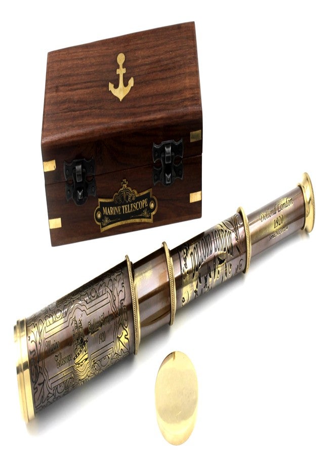 OCEAN REPLICAS 14" Handheld Brass Telescope with Engraved Imprints - Pirate Collection Spyglass with Wooden Box - Vintage Nautical Collectible, Antique Brass Pirate Scope Gift - Image 2