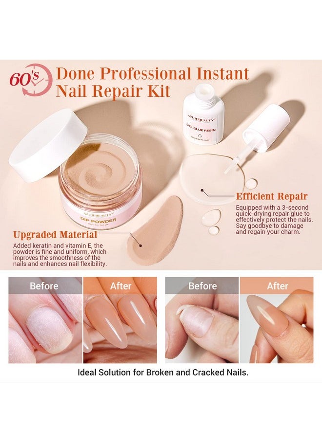 AZUREBEAUTY Nail Repair Kit Transparent Nude Brown Broken Cracked Split Weak Nails Ideal Solution Emergency Easy Quick Fix Dip Powder 28G 1 Oz Quickdrying Repair Glue 10Ml Nail File & Nail Buffer Azurebeauty  - Image 3