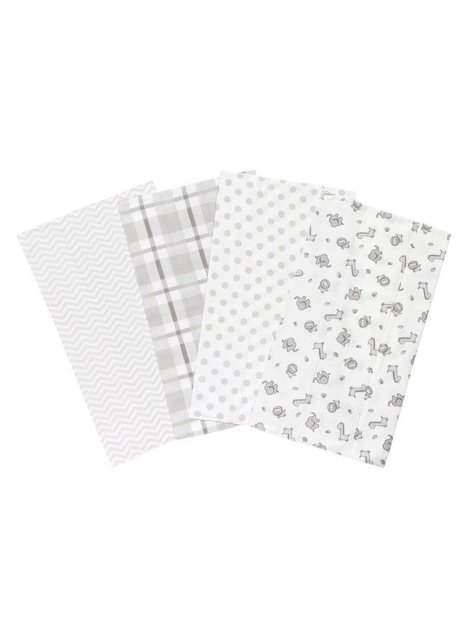 Trend Lab Safari Chevron 4 Pack Blankets-Safari, Dot, Plaid and Chevron Prints, Gray, White, 100% Cotton Flannel, 30 in x 30 in Each - Image 1