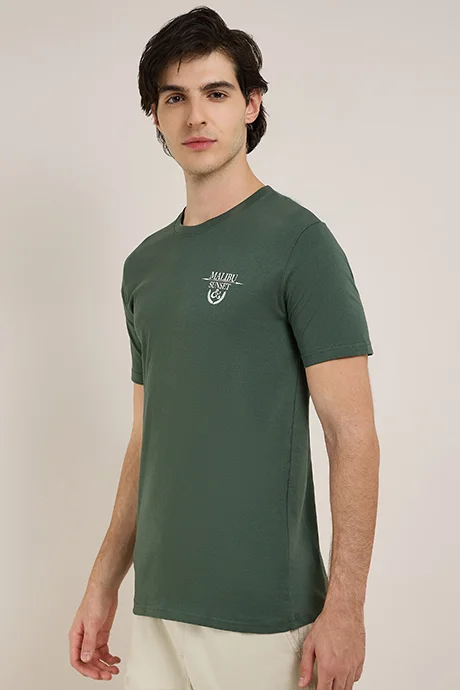 أر أند بي Printed T-Shirt with Crew Neck and Short Sleeves