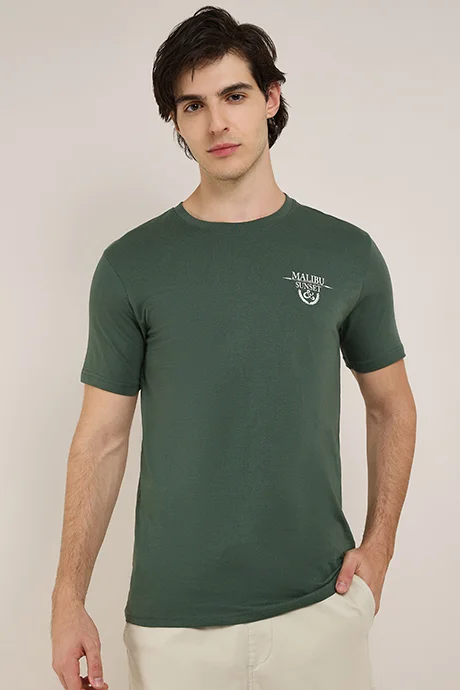 أر أند بي Printed T-Shirt with Crew Neck and Short Sleeves