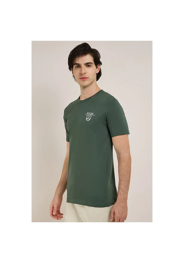 أر أند بي Printed T-Shirt with Crew Neck and Short Sleeves