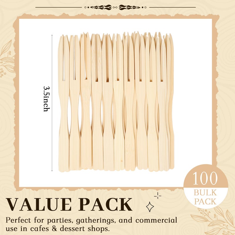 YANPROG Bamboo Mini Forks Disposable Forks for Appetizers 3.5" Small Forks Appetizer Forks for Fruit,Cocktail Forks for Parties, Weddings(100Pcs) - Image 3