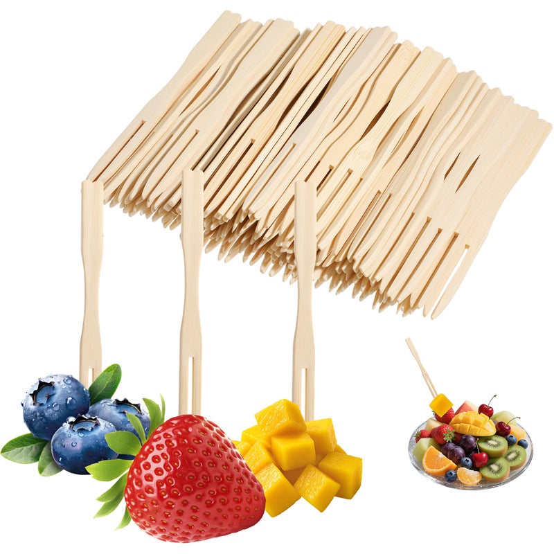 YANPROG Bamboo Mini Forks Disposable Forks for Appetizers 3.5" Small Forks Appetizer Forks for Fruit,Cocktail Forks for Parties, Weddings(100Pcs) - Image 1