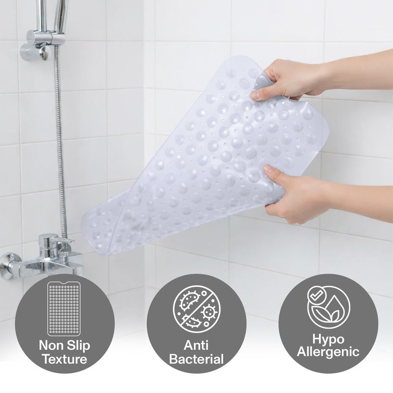 MOONLIGHT20015 Shower Bath Mat Non Slip Anti Mould & Mildew with Strong Suction Cups Grip and Drain Holes Soft Rubber Shower Mats - PVC Bathroom Mat Machine Washable (70x38cm, Clear) - Image 3