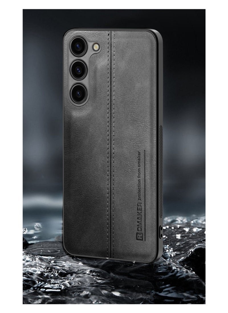 OMAKER Premium Stylish PU Leather Shockproof Back Cover Case for Samsung Galaxy S23 Plus - Black  - Image 3