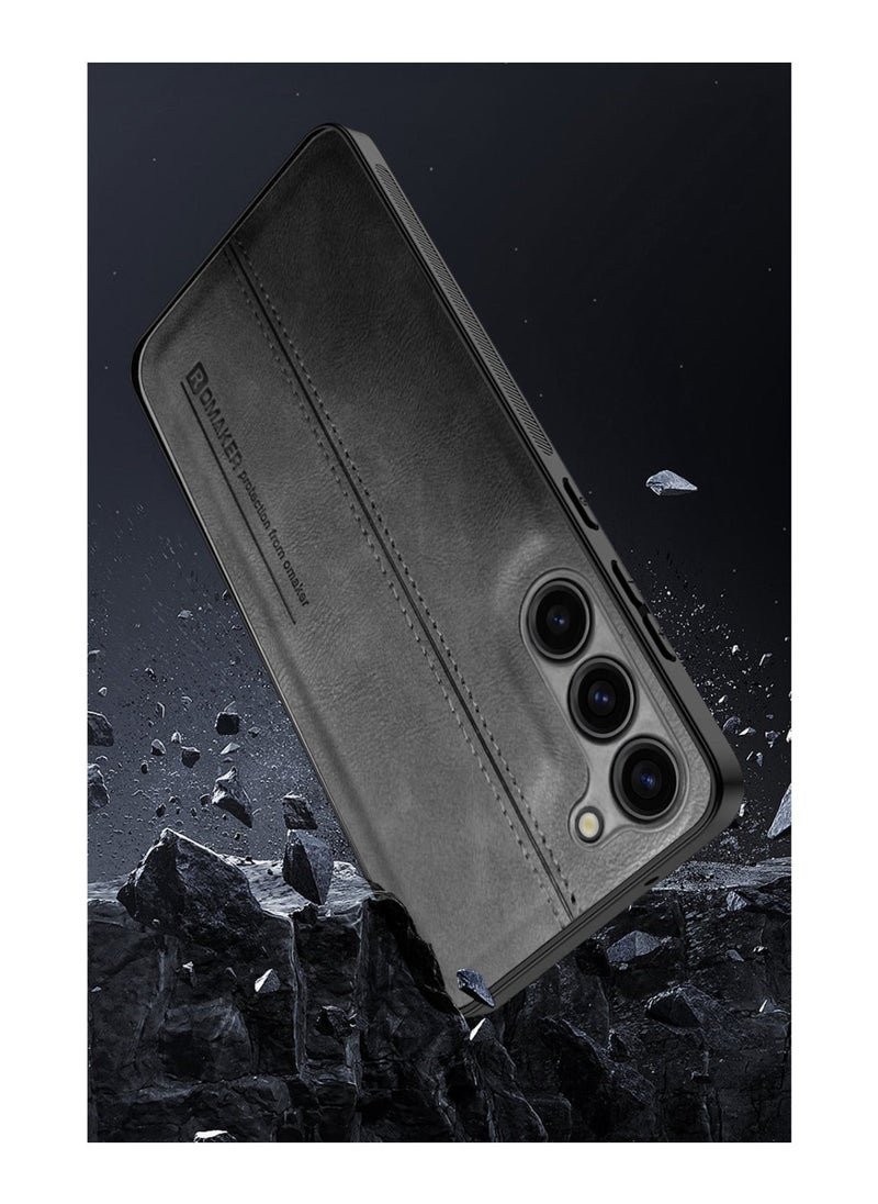 OMAKER Premium Stylish PU Leather Shockproof Back Cover Case for Samsung Galaxy S23 Plus - Black  - Image 5