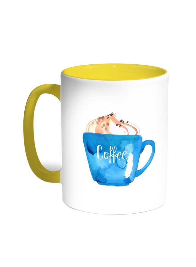 Cup Of Coffee In A Foam Printed Mug Yellow/White 11ounce