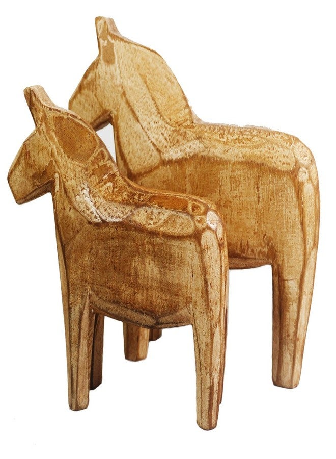 KiaoTime Set of 2 Neutral Painting Dala Horse - Swedish Dala Horse Statue - Vintage Unfinished Wooden Horse Figurine Statue Horse(CAN Painting by Yourself) (Dala Horse) - Image 2