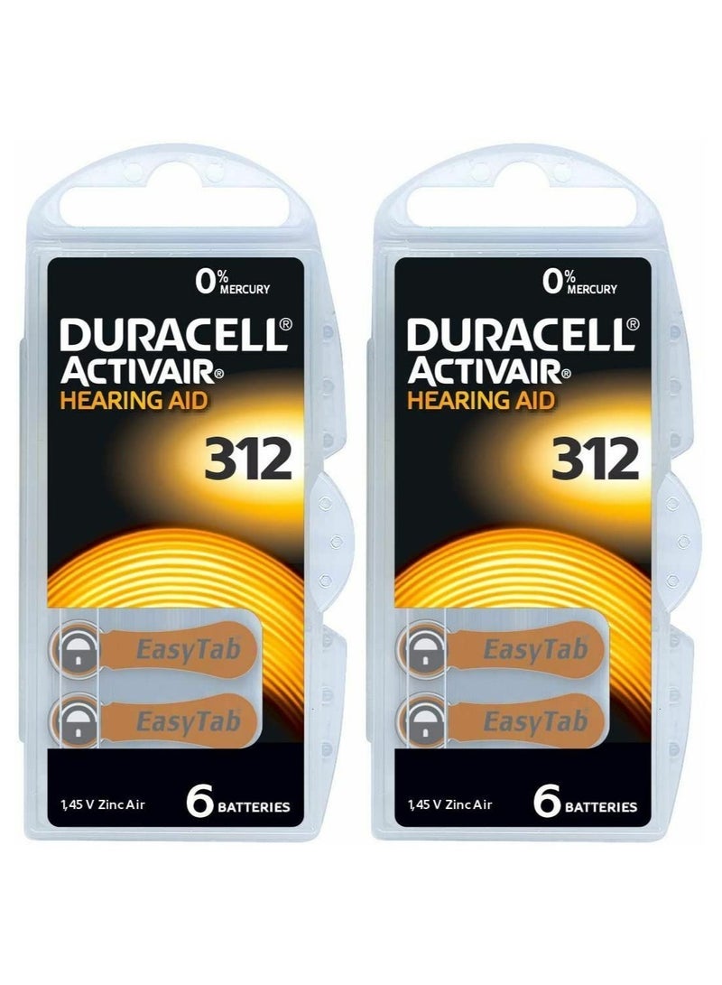 دوراسيل 12-Pieces Duracell Activair (Size 312) Hearing Aid 1.45V Zinc-Air Hg0% Mercury Batteries 