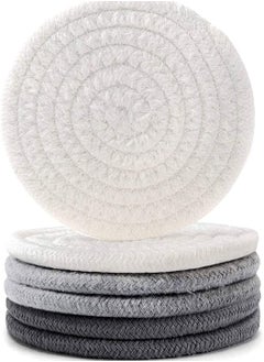Y&D Absorbent Drink Coasters Handmade Braided for Coffee Wooden Table Super Heat-Resistant Drinks Great Housewarming Gift (GreyDark Grey White 6)  - Image 1