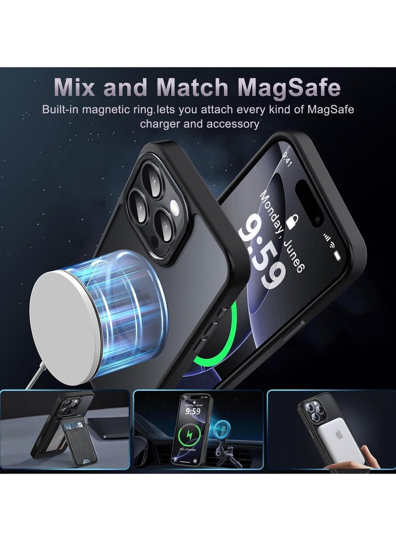 حافظة هاتف 15Pro max MagSafe ظهر مغناطيسي ، [حماية كاملة من الصدمات] ظهر شفاف غير لامع ، رقيق للغاية مغناطيس قوي لأبل 15 برو ماكس (2023) (أسود) - Image 2