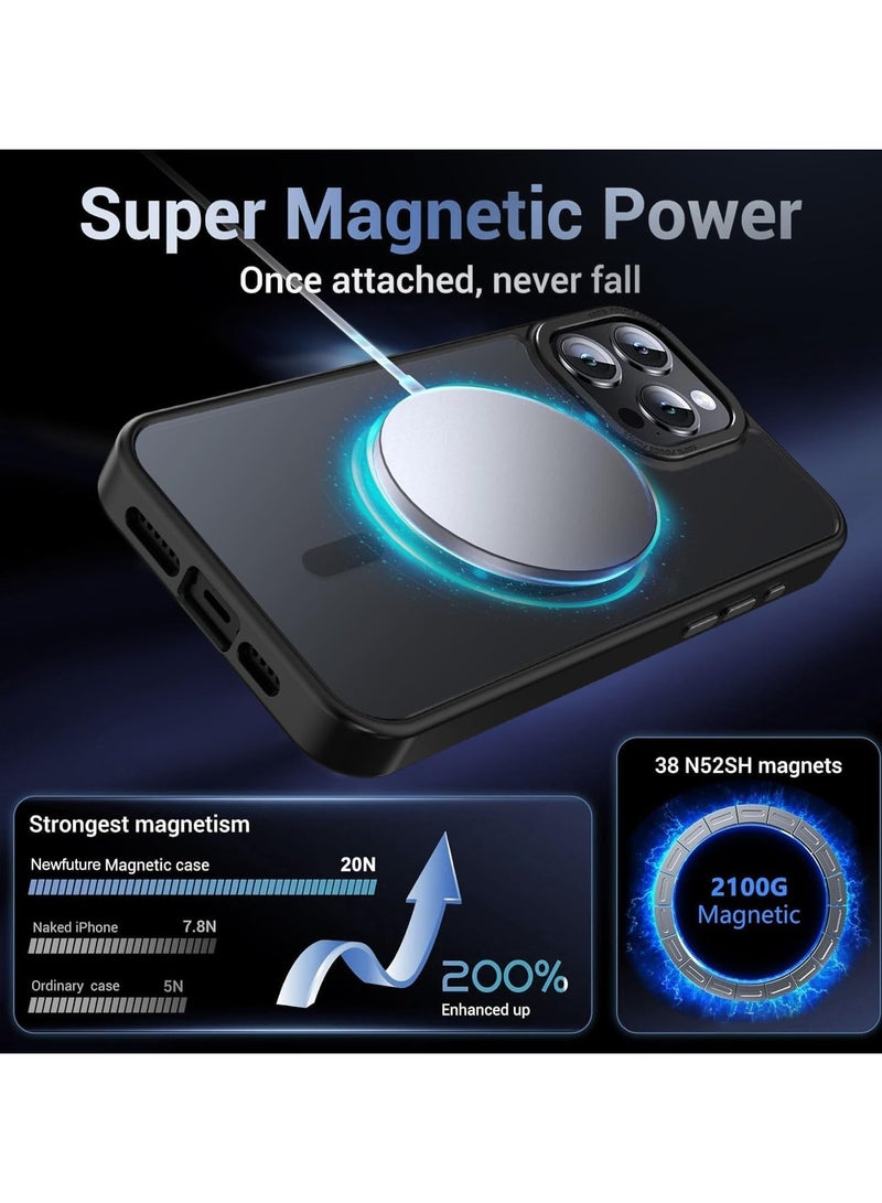حافظة هاتف 15Pro max MagSafe ظهر مغناطيسي ، [حماية كاملة من الصدمات] ظهر شفاف غير لامع ، رقيق للغاية مغناطيس قوي لأبل 15 برو ماكس (2023) (أسود) - Image 4