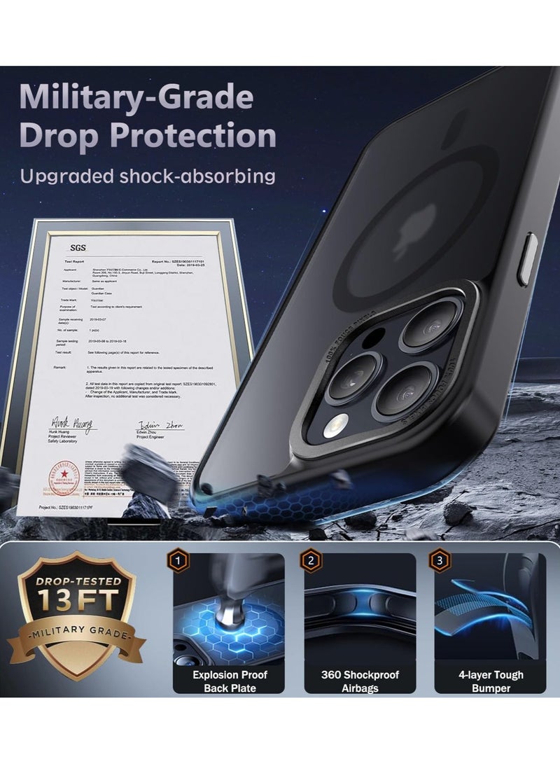 حافظة هاتف 15Pro max MagSafe ظهر مغناطيسي ، [حماية كاملة من الصدمات] ظهر شفاف غير لامع ، رقيق للغاية مغناطيس قوي لأبل 15 برو ماكس (2023) (أسود) - Image 1