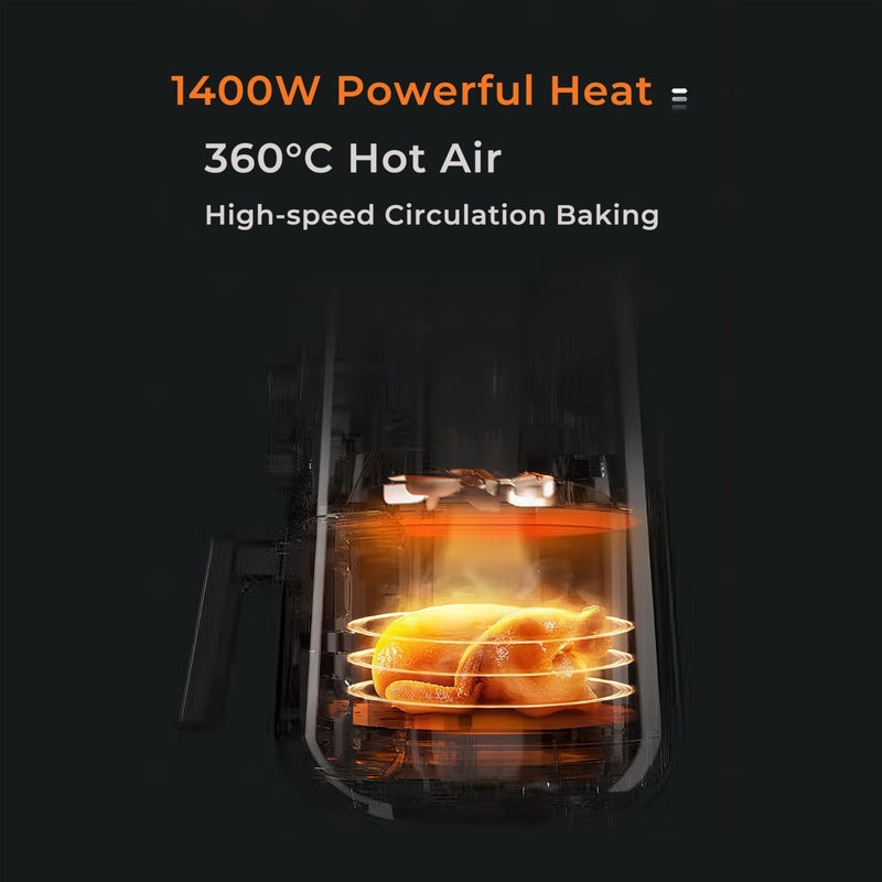 IUIPI Air Fryer, 4.5L, 1400 Watts, Dual-Knob Control, 21 Quick Cooking Guides, 1 Year Warranty - Image 2