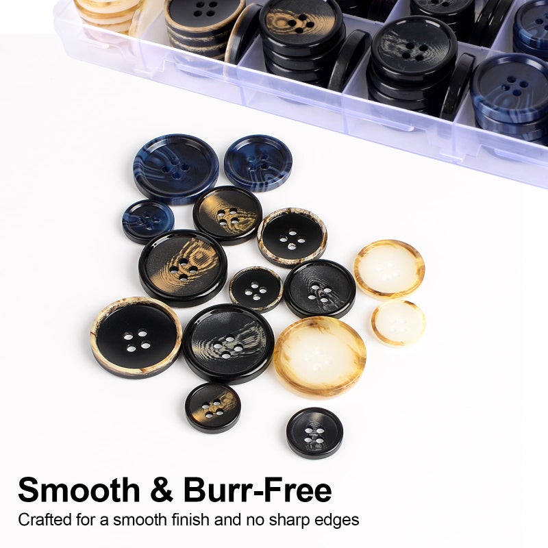 OELFFOW 110Pcs Mixed Sewing Buttons, 4-Hole Craft Round Blazer Buttons, 5 Color 3 Size (15mm, 20mm, 25mm) Suit Coats Resin Button, Suitable for Variety Clothing Sewing, DIY Craft (Style B) - Image 5