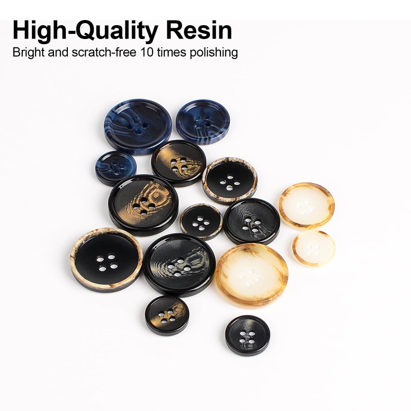 OELFFOW 110Pcs Mixed Sewing Buttons, 4-Hole Craft Round Blazer Buttons, 5 Color 3 Size (15mm, 20mm, 25mm) Suit Coats Resin Button, Suitable for Variety Clothing Sewing, DIY Craft (Style B) - Image 3