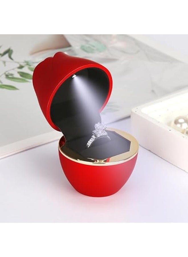 Rose Shaped Ring Gift Box with LED Light – Jewelry Display Box for Rings, Wedding, Engagement, Proposal, Anniversary (Red)  - Image 2