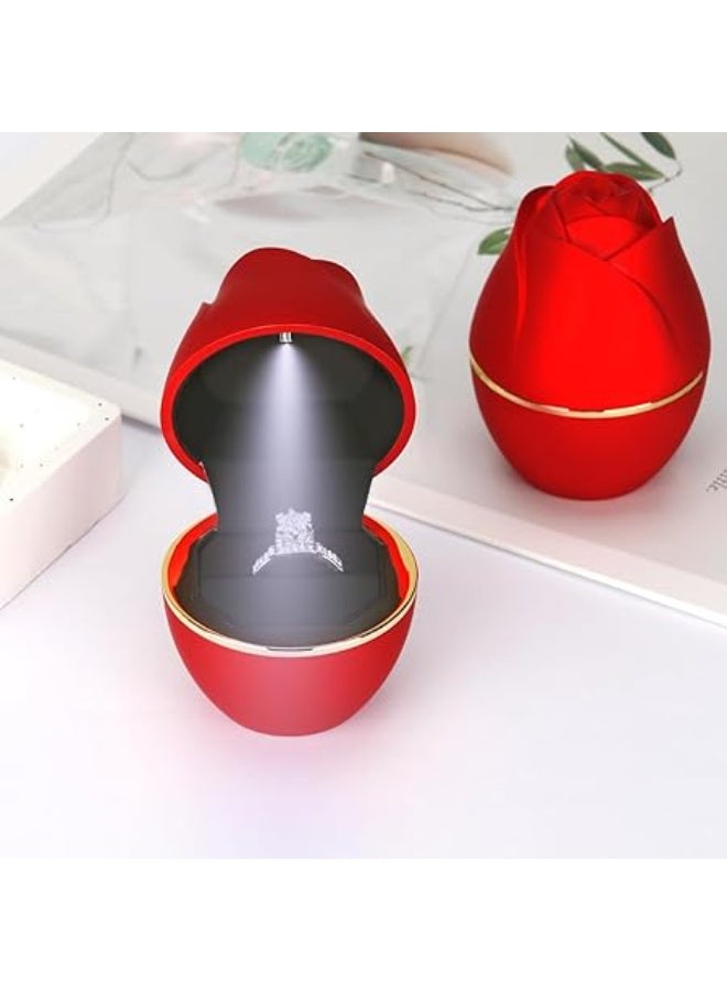 Rose Shaped Ring Gift Box with LED Light – Jewelry Display Box for Rings, Wedding, Engagement, Proposal, Anniversary (Red)  - Image 4