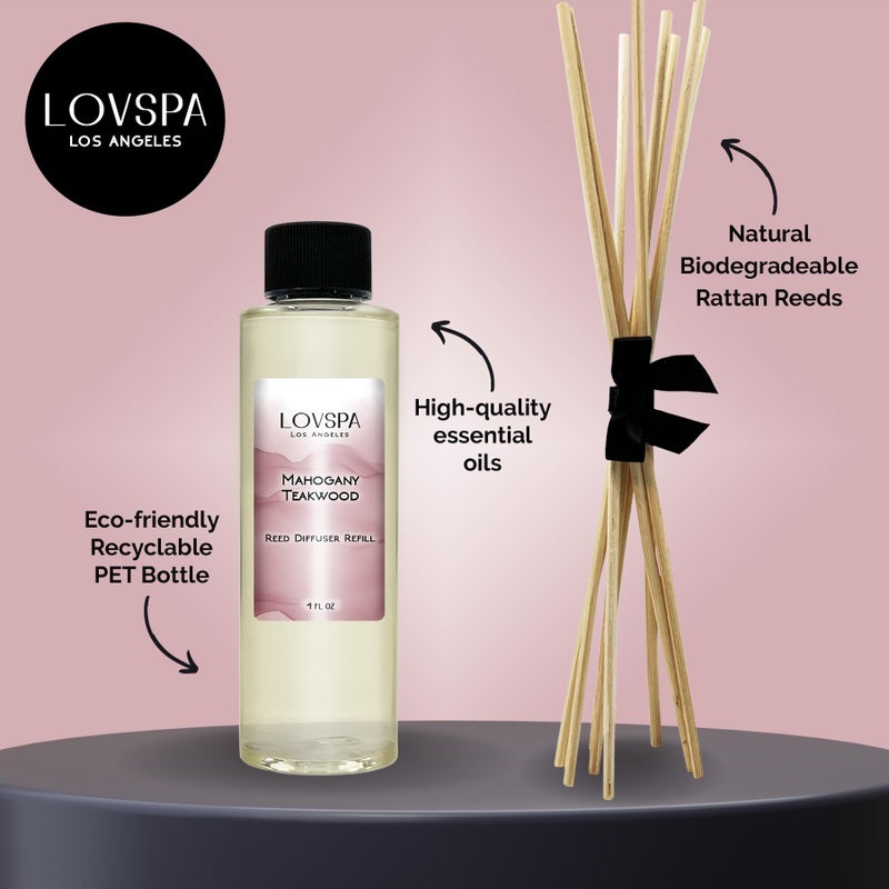 LOVSPA Mahogany Teakwood Diffuser Oil - Luxury Essential Oils for Diffuser Refill & Air Freshener Room Spray - Long-Lasting & Natural Home Fragrance, Scented Oil for Diffusers, USA Made, 4oz - Image 2
