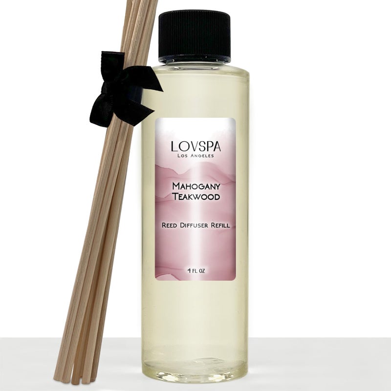 LOVSPA Mahogany Teakwood Diffuser Oil - Luxury Essential Oils for Diffuser Refill & Air Freshener Room Spray - Long-Lasting & Natural Home Fragrance, Scented Oil for Diffusers, USA Made, 4oz - Image 1