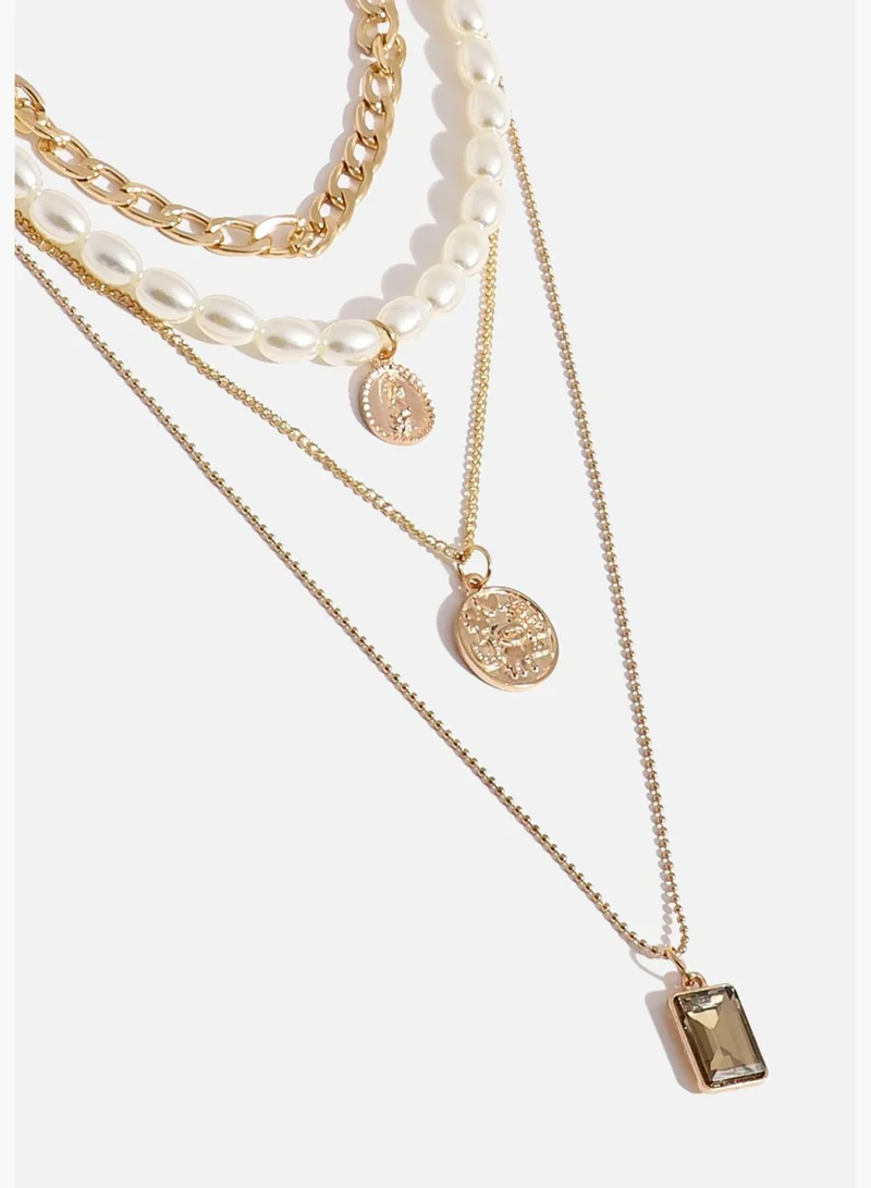 SOHI Gold Plated Pearls Layered Necklace